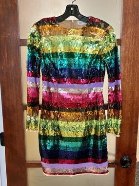 Mac Duggal Women’s Mini Dress— Multicolor Sequined Stripe